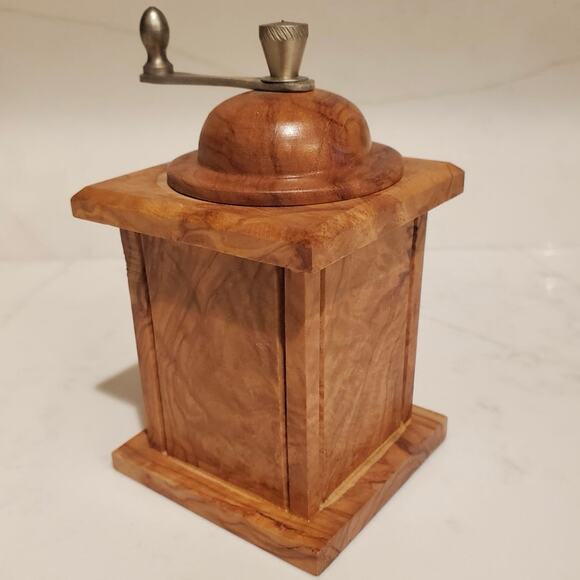 RARE NEW Vtg Olive Wood Coffee Grinder Antique Style Handmade Wooden Coffee Mill - Picture 1 of 6